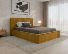 Polsterbett SANA – modernes Bett mit Bettkasten 140x200 Senfgelb