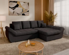 Homesy ECKSOFA ZAYA mit Schlaffunktion L-Form, RECHTS Sofa mit Bettkasten, Wohnzimmersofa, Couch, Soffa, Bettsofa - Anthrazit