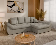 Homesy ECKSOFA ZAYA mit Schlaffunktion L-Form, RECHTS Sofa mit Bettkasten, Wohnzimmersofa, Couch, Soffa, Bettsofa - Warmesgrau