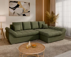 Homesy ECKSOFA ZAYA mit Schlaffunktion L-Form, RECHTS Sofa mit Bettkasten, Wohnzimmersofa, Couch, Soffa, Bettsofa - Grün