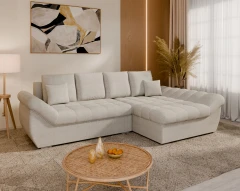 Homesy ECKSOFA ZAYA mit Schlaffunktion L-Form, RECHTS Sofa mit Bettkasten, Wohnzimmersofa, Couch, Soffa, Bettsofa - Beige