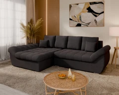 Homesy ECKSOFA ZAYA mit Schlaffunktion L-Form, Sofa mit Bettkasten, Wohnzimmersofa, Couch, Soffa, Bettsofa, LINKS - Anthrazit