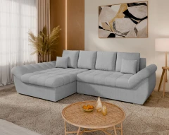Homesy ECKSOFA ZAYA mit Schlaffunktion L-Form, Sofa mit Bettkasten, Wohnzimmersofa, Couch, Soffa, Bettsofa, LINKS - Grau