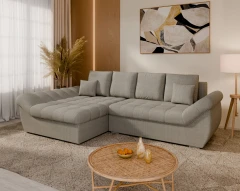Homesy ECKSOFA ZAYA mit Schlaffunktion L-Form, Sofa mit Bettkasten, Wohnzimmersofa, Couch, Soffa, Bettsofa, LINKS - Warmesgrau