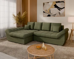 Homesy ECKSOFA ZAYA mit Schlaffunktion L-Form, Sofa mit Bettkasten, Wohnzimmersofa, Couch, Soffa, Bettsofa, LINKS - Grün