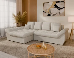 Homesy ECKSOFA ZAYA mit Schlaffunktion L-Form, Sofa mit Bettkasten, Wohnzimmersofa, Couch, Soffa, Bettsofa, LINKS - Beige