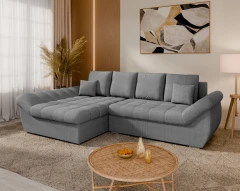Homesy ECKSOFA ZAYA mit Schlaffunktion L-Form, Sofa mit Bettkasten, Wohnzimmersofa, Couch, Soffa, Bettsofa, LINKS - Dunkelgrau