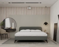 MAVILO 180x200cm, Polsterbett, Doppelbett, Stoff Grau - Raven 10