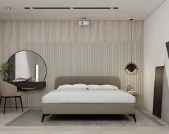 MAVILO 180x200cm, Polsterbett, Doppelbett, Stoff Braun - Raven 30