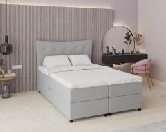 Boxspringbett NEVADA - Komfortbett mit Staraum, Doppelbet, 140x200, Stoff Fancy 85 - Hellgrau