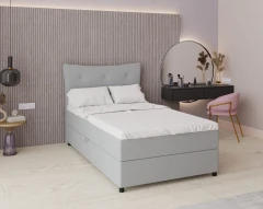 Boxspringbett NEVADA - Komfortbett mit Staraum, Einzelbett, 120x200, Stoff Fancy 85 - Hellgrau