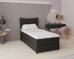 Boxspringbett NEVADA - Komfortbett mit Staraum, Einzelbett, 100x200, Stoff Otis 19 - Schwarz