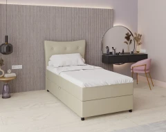 Boxspringbett NEVADA - Komfortbett mit Staraum, Einzelbett, 100x200, Stoff Kronos 45 - Hellgrun