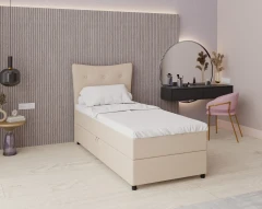 Boxspringbett NEVADA - Komfortbett mit Staraum, Einzelbett, 90x200, Stoff Faro 19 - Beige