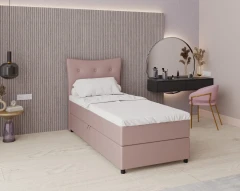Boxspringbett NEVADA - Komfortbett mit Staraum, Einzelbett, 90x200, Stoff Kronos 27 - Rosa