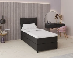 Boxspringbett NEVADA - Komfortbett mit Staraum, Einzelbett, 90x200, Stoff Otis 19 - Schwarz