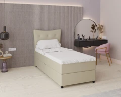 Boxspringbett NEVADA - Komfortbett mit Staraum, Einzelbett, 90x200, Stoff Kronos 45 - Hellgrun