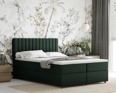 Boxspringbett EVEREST 140x200 mit Bettkasten - Stoff Dunkelgrün (Bezung Fancy 39)