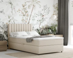 Boxspringbett EVEREST 120x200 mit Bettkasten - Stoff Beige (Bezung Bondo 01)