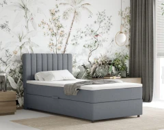 Boxspringbett EVEREST 100x200 mit Bettkasten - Stoff Grau (Bezung Faro 04)