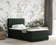 Boxspringbett EVEREST 100x200 mit Bettkasten - Stoff Dunkelgrün (Bezung Fancy 39)