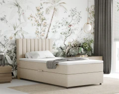 Boxspringbett EVEREST 100x200 mit Bettkasten - Stoff Beige (Bezung Bondo 01)