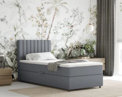 Boxspringbett EVEREST 90x200 mit Bettkasten - Stoff Grau (Bezung Faro 04)