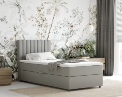 Boxspringbett EVEREST 90x200 mit Bettkasten - Stoff Hellgrau (Bezung Fancy 85)