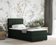 Boxspringbett EVEREST 90x200 mit Bettkasten - Stoff Dunkelgrün (Bezung Fancy 39)