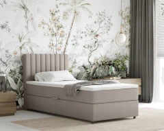 Boxspringbett EVEREST 90x200 mit Bettkasten - Stoff Dunkelbeige (Bezung Fancy 11)