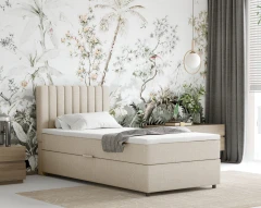 Boxspringbett EVEREST 90x200 mit Bettkasten - Stoff Beige (Bezung Bondo 01)