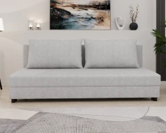 Schlafsofa FACILE mit Bettkasten – Moderne 2-in-1 Couch mit Stauraum, meliertes Hellgrau