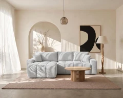 HOMESY FLANGO Ecksofa mit Schlaffunktion und Bettkasten, beidseitig montierbar, FREDO Bouclé, Silbergrau, 274 x 175 cm